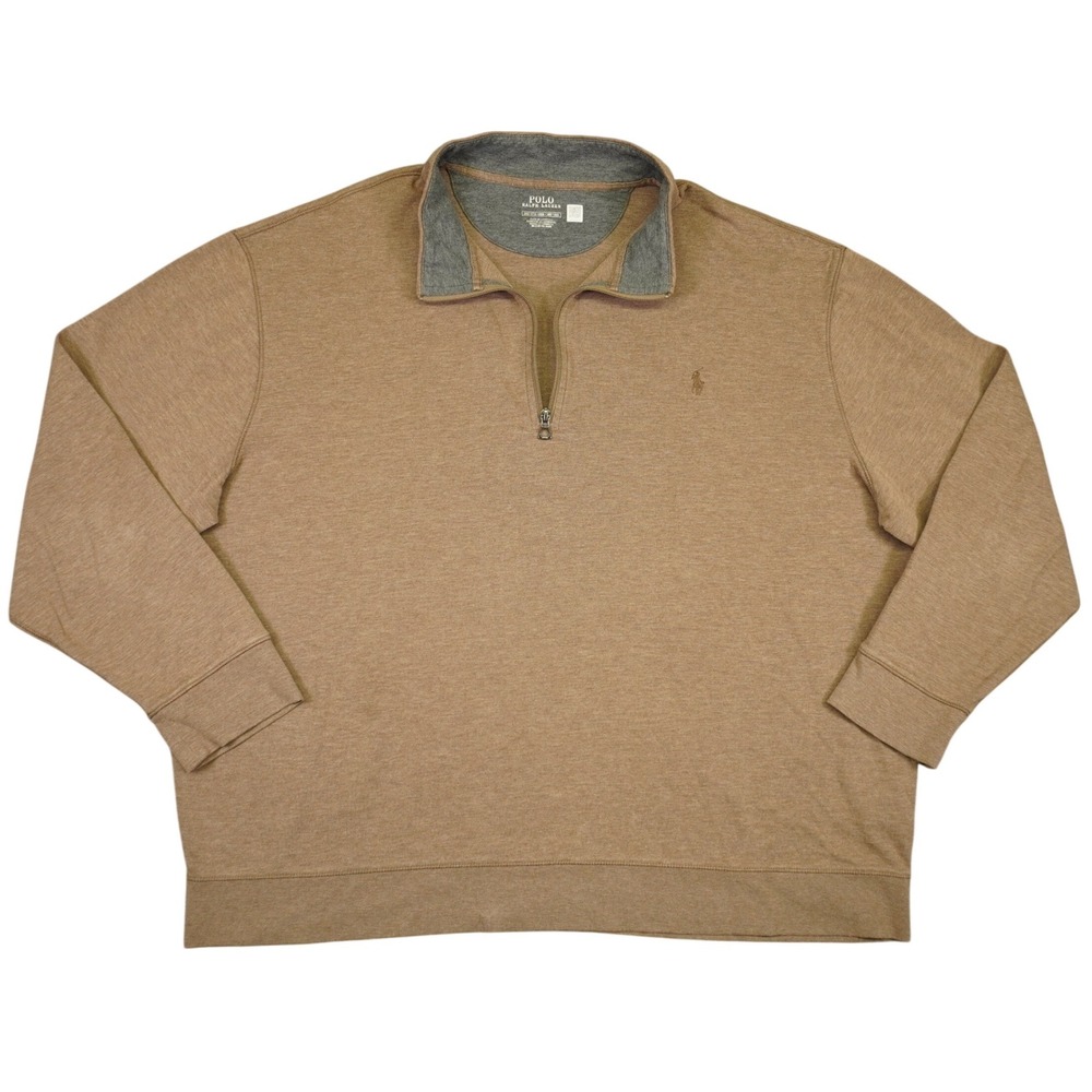 Polo Ralph Lauren Quarter Zip Pullover Mens 2XB Brown Cotton Blend Sweater Pony